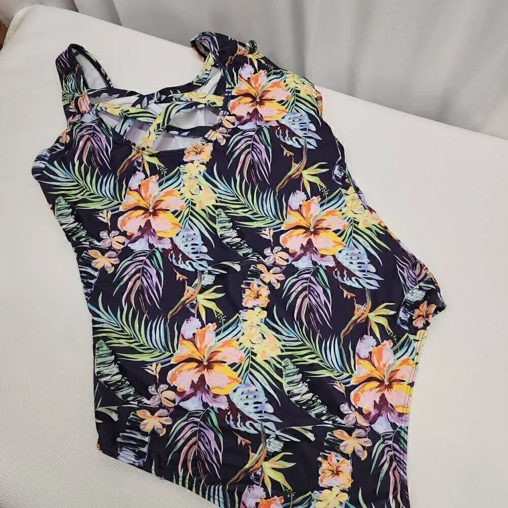 Women's Size L Popular Swimsuit Vest Leaf Flower Print Star Sky Tie Dyed Swimsui